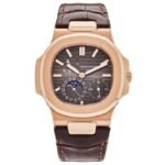 Patek Nautilus 5712R-001 Rose Gold with Black-brown Dial Moonphase Leather strap(40mm) Super Clone