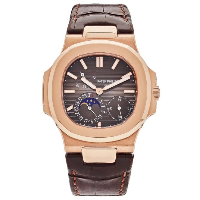 Patek Nautilus 5712R-001 Rose Gold with Black-brown Dial Moonphase Leather strap(40mm) Super Clone