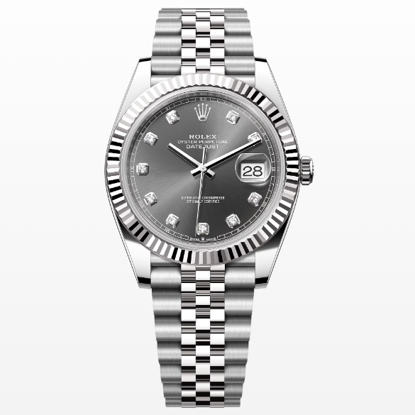 Rolex Datejust 41 Stainless Steel on Jubilee with Diamond Rhodium Dial and Fluted Bezel