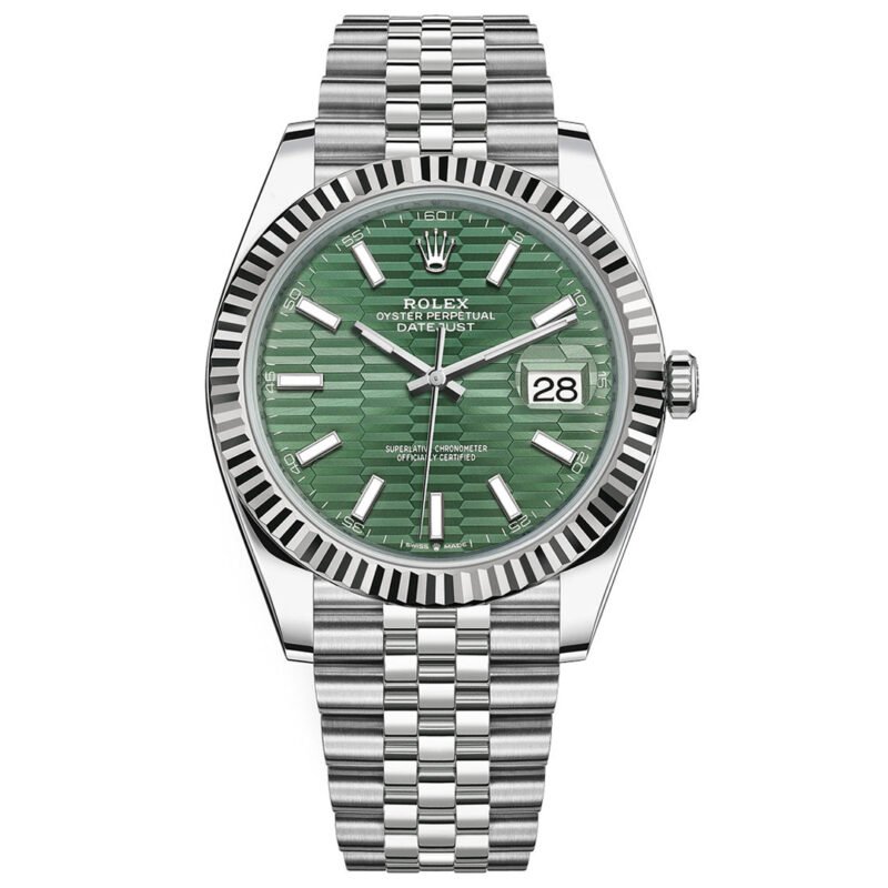 Rolex Datejust M126334 Mint Green Fluted Dial Stainless Steel Jubilee and Fluted Bezel 41mm Top Replica