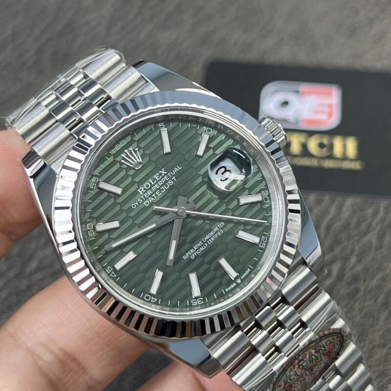 Rolex Datejust M126334 Mint Green Fluted Dial Stainless Steel Jubilee and Fluted Bezel 41mm Top Replica