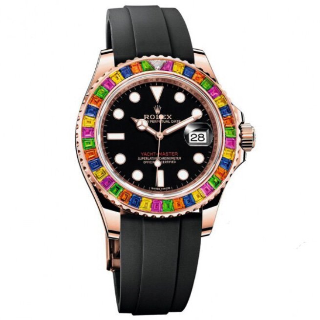 Rolex Yacht-Master 116695SATS Rainbow Sapphire Bezel "HARIBO" Black Dial 40mm Super Clone