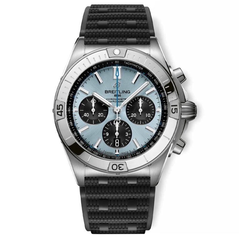 BREITLING Chronomat B01 42mm Ice Blue Dial With Black Rouleaux Rubber Strap PB0134101C1S2 Top replica