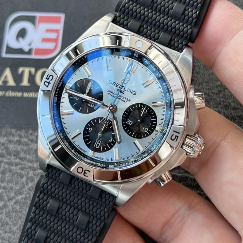 BREITLING Chronomat B01 42mm Ice Blue Dial With Black Rouleaux Rubber Strap PB0134101C1S2 Top replica