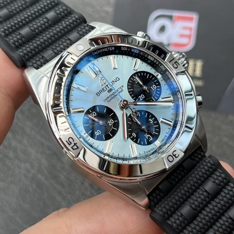 BREITLING Chronomat B01 42mm Ice Blue Dial With Black Rouleaux Rubber Strap PB0134101C1S2 Top replica