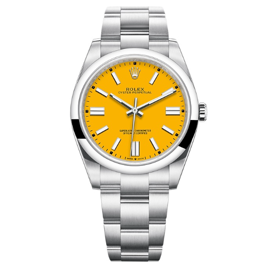 Rolex Oyster Perpetual 41mm M124330 Stainless Steel with Yellow Dial Oystersteel Top Replica