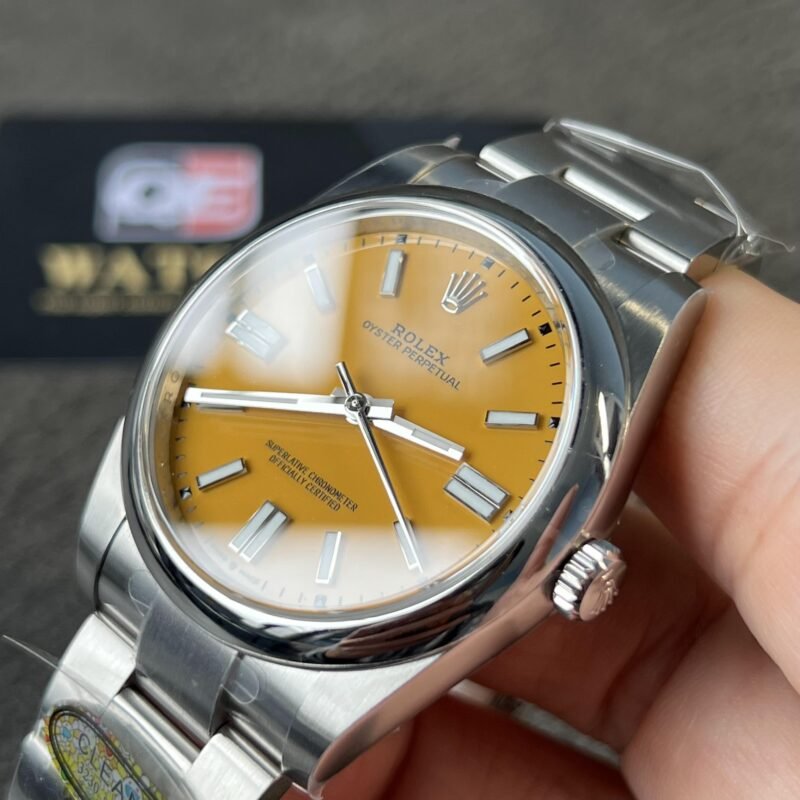 Rolex Oyster Perpetual 41mm M124330 Stainless Steel with Yellow Dial Oystersteel Top Replica