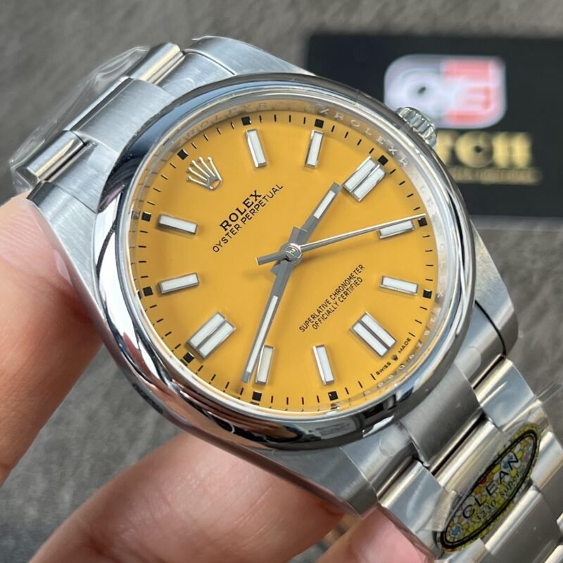 Rolex Oyster Perpetual 41mm M124330 Stainless Steel with Yellow Dial Oystersteel Top Replica