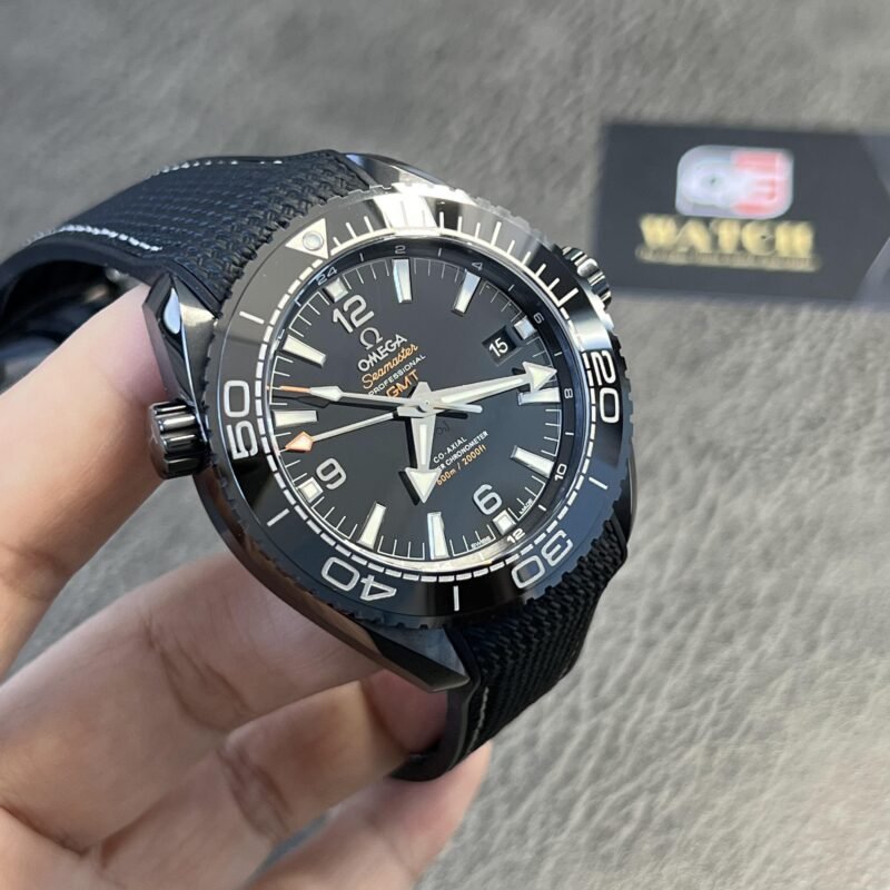 Omega Planet Ocean Deep Black Ceramic GMT Watch on Black Nylon Strap Super Clone