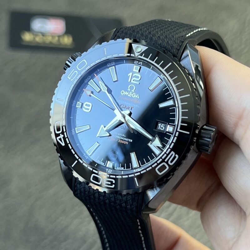 Omega Planet Ocean Deep Black Ceramic GMT Watch on Black Nylon Strap Super Clone