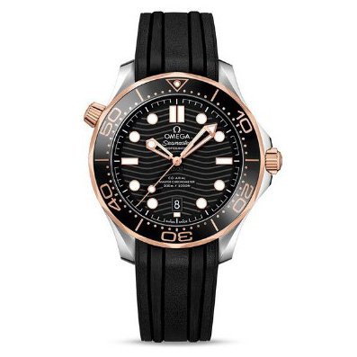 Seamaster Diver 300m Stainless Steel with Black Dial and Gold Bezel on Rubber Strap (42mm) Super Clone