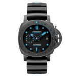 PAM00960 42mm Submersible Carbon Black Element Blue Markers on Rubber Strap Super Clone