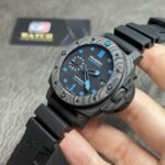 PAM00960 42mm Submersible Carbon Black Element Blue Markers on Rubber Strap Super Clone