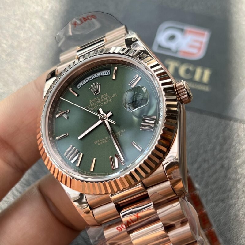 Rolex Day-Date m228235-0025 Rose gold with Olive Dial President bracelet (40mm) Super Clone