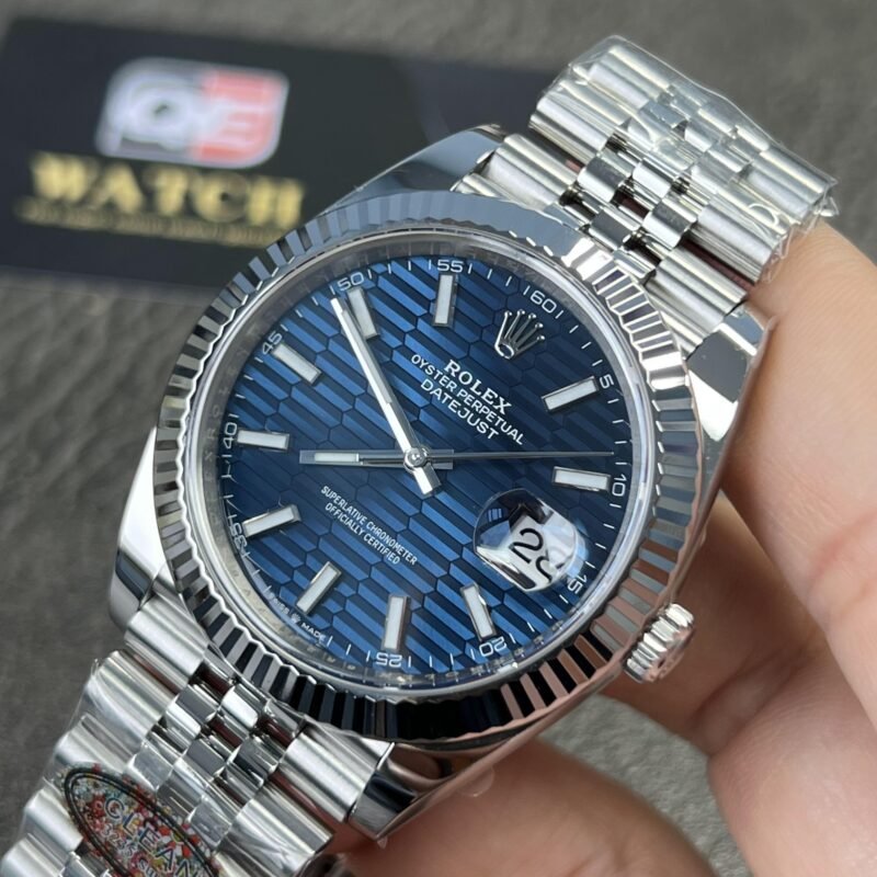 Rolex Datejust M126334 Bright Blue Fluted Dial Stainless Steel Jubilee and Fluted Bezel 41mm Top Replica