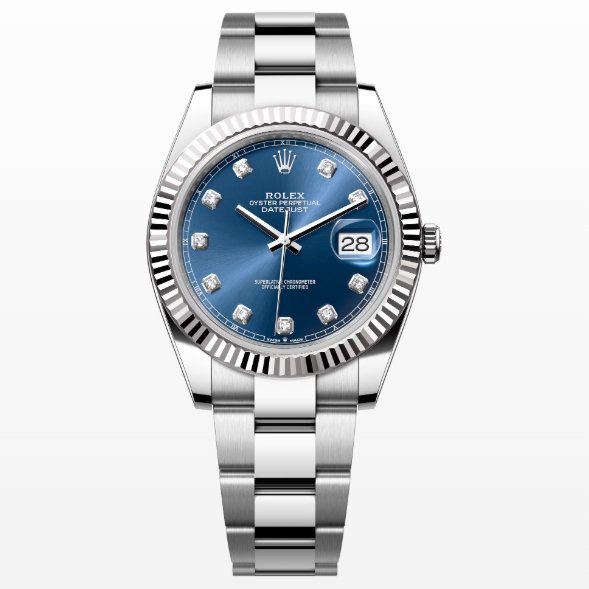 Rolex Datejust 41mm Stainless Steel on Oyster with Diamond Blue Dial and Fluted Bezel Super Clone