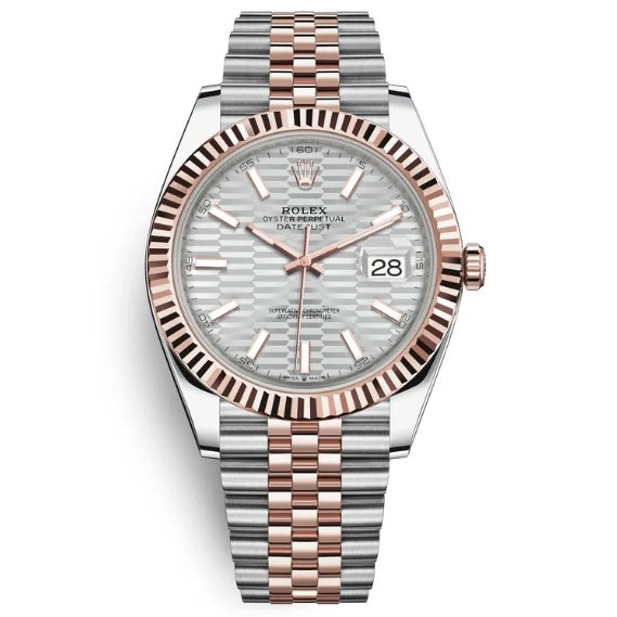 Rolex DateJust 41 m126331-0018 Two Tone Rose gold on Jubilee with Silver luted Motif Dial Super clone