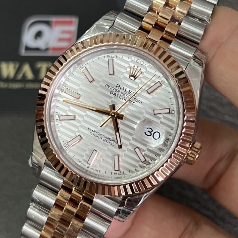 Rolex DateJust 41 m126331-0018 Two Tone Rose gold on Jubilee with Silver luted Motif Dial Super clone