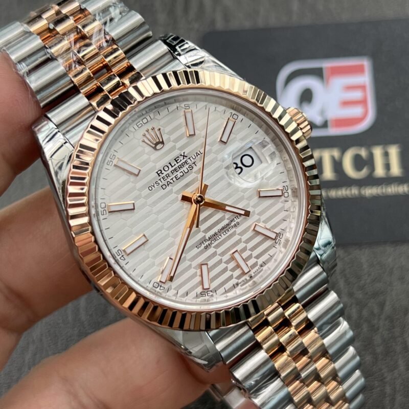 Rolex DateJust 41 m126331-0018 Two Tone Rose gold on Jubilee with Silver luted Motif Dial Super clone