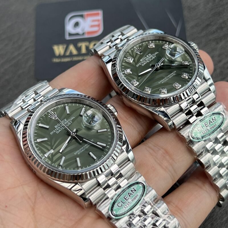 Rolex Datejust M126234 Olive-green Palm-motif Dial Stainless Steel Jubilee and Fluted Bezel 36mm Top Replica