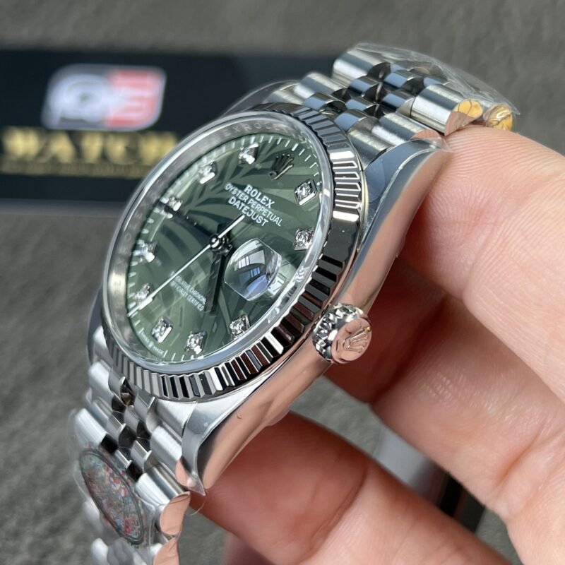 Rolex Datejust M126234 Olive-green Palm-motif Dial Stainless Steel Jubilee and Fluted Bezel 36mm Top Replica