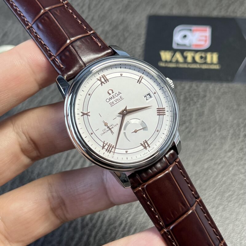 Omega De Ville Prestige white dial RG markers brwon leather strap Replica