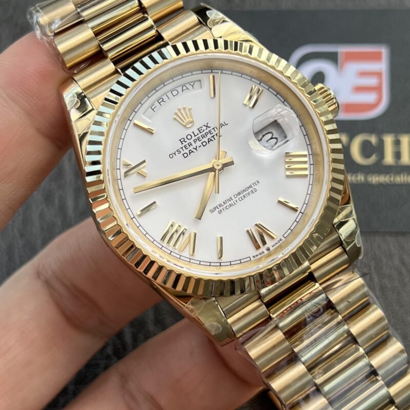 Rolex Day-Date m228238-0042 Yellow gold with White Dial (Roman Numerals) President bracelet (40mm) Super Clone