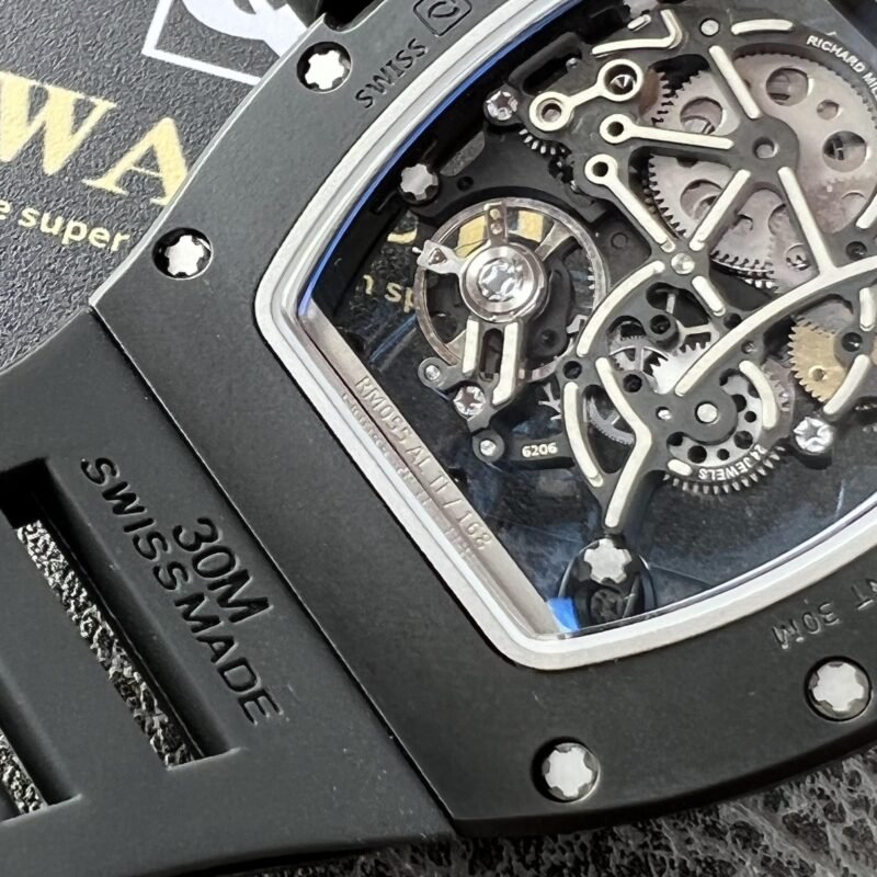 Richard Mille RM055 Black Ceramic Skeleton dial Black Rubber Strap Super Clone