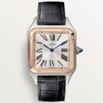 Cartier Santos Dumont Large W2SA0011 Quartz Movement Pink Gold and Steel Silver Dial Black Strap Super Clone