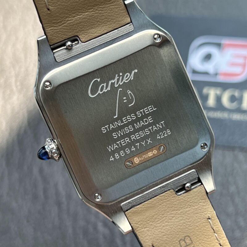 Cartier Santos Dumont Large W2SA0011 Quartz Movement Pink Gold and Steel Silver Dial Black Strap Super Clone