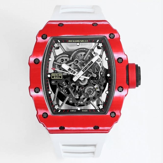 Richard Mille RM35-02 Red Carbon Automatic Skeleton dial White Rubber Strap Super Clone