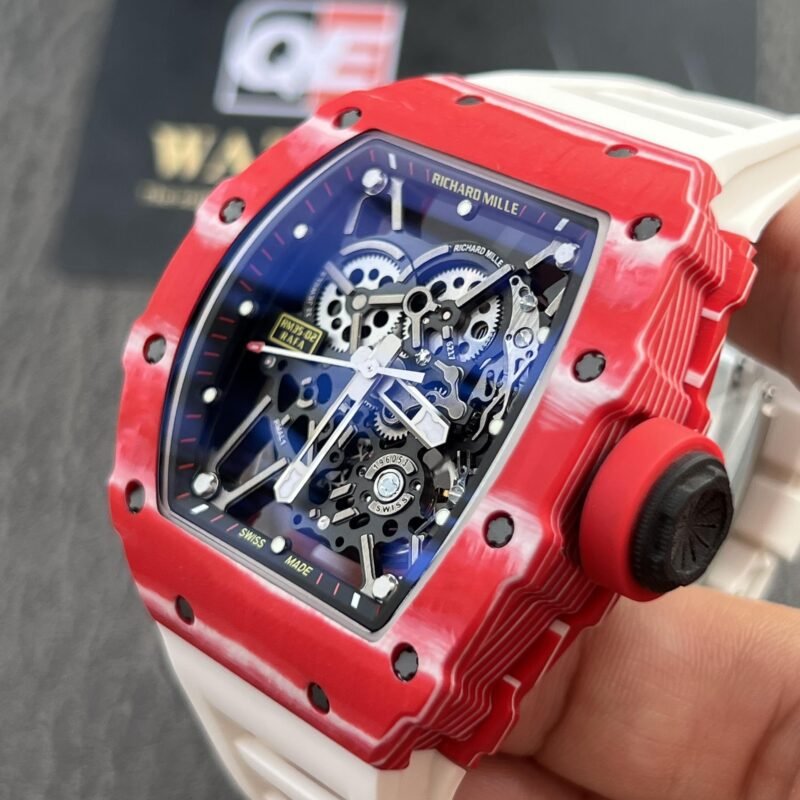 Richard Mille RM35-02 Red Carbon Automatic Skeleton dial White Rubber Strap Super Clone