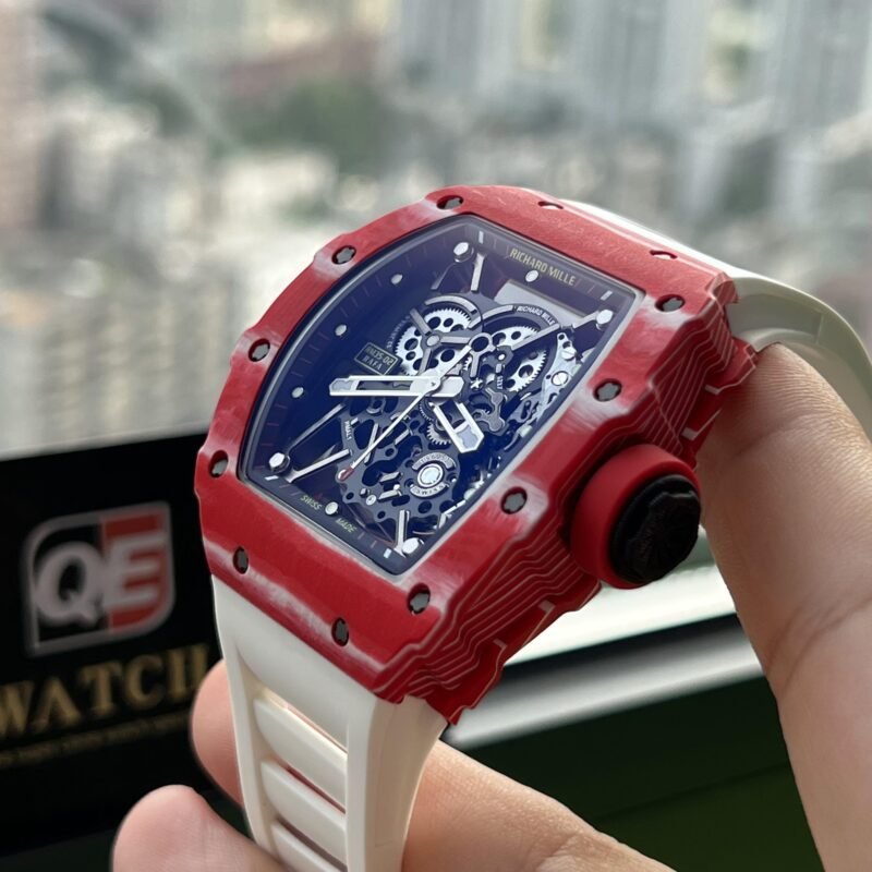 Richard Mille RM35-02 Red Carbon Automatic Skeleton dial White Rubber Strap Super Clone