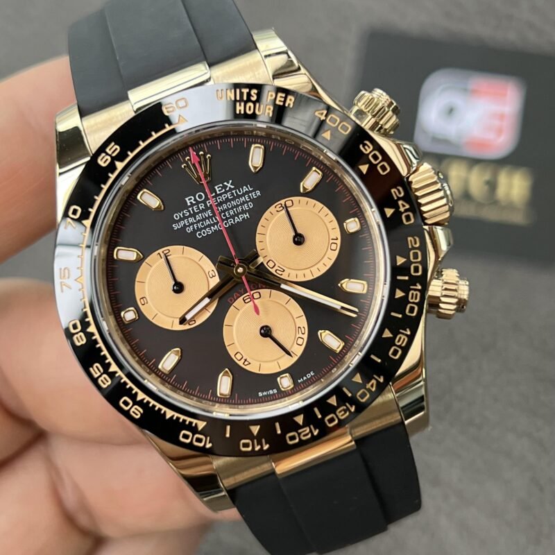 Rolex Cosmograph 'Paul Newman' Daytona Yellow Gold Oysterflex with Black and Champagne Dial Replica