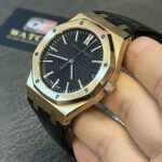 Audemars Piguet Royal Oak Rose Gold '50th Anniversary' with Black Dial and Leather Strap Super Clone