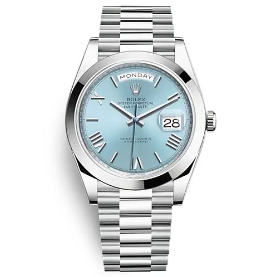 Rolex Day-Date m228206-0044 White gold Ice Blue Dial (Roman Numerals) Smooth Bezel President bracelet (40mm) Super Clone