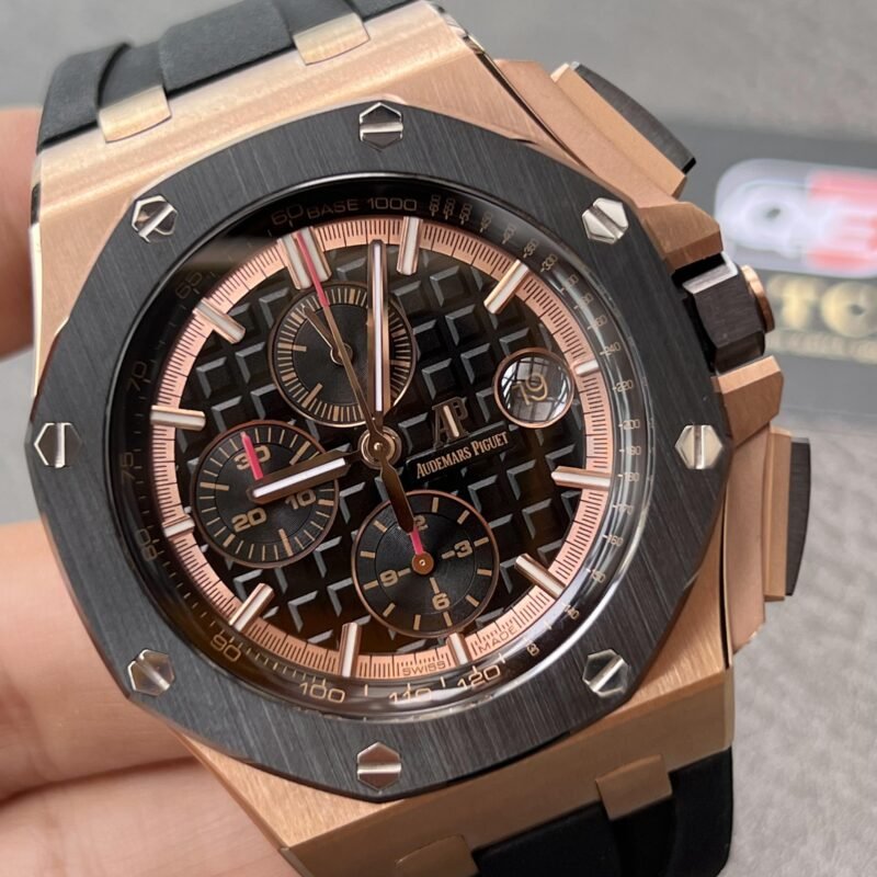 Royal Oak Offshore Chronograph Rose gold Ceramic Bezel on Black Rubber Strap 44mm Super Clone