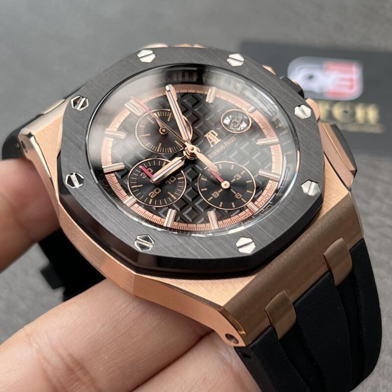 Royal Oak Offshore Chronograph Rose gold Ceramic Bezel on Black Rubber Strap 44mm Super Clone