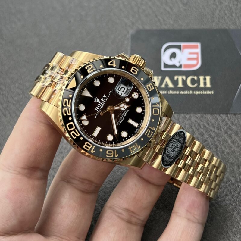 Rolex GMT Master II 126718grnr-0001 Full yellow gold with Black Dial on Jubilee (40mm) Super Clone