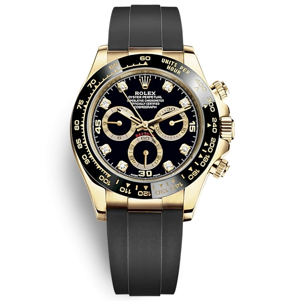 Rolex Cosmograph Daytona Yellow Gold Oysterflex Diamond Black Dial Replica