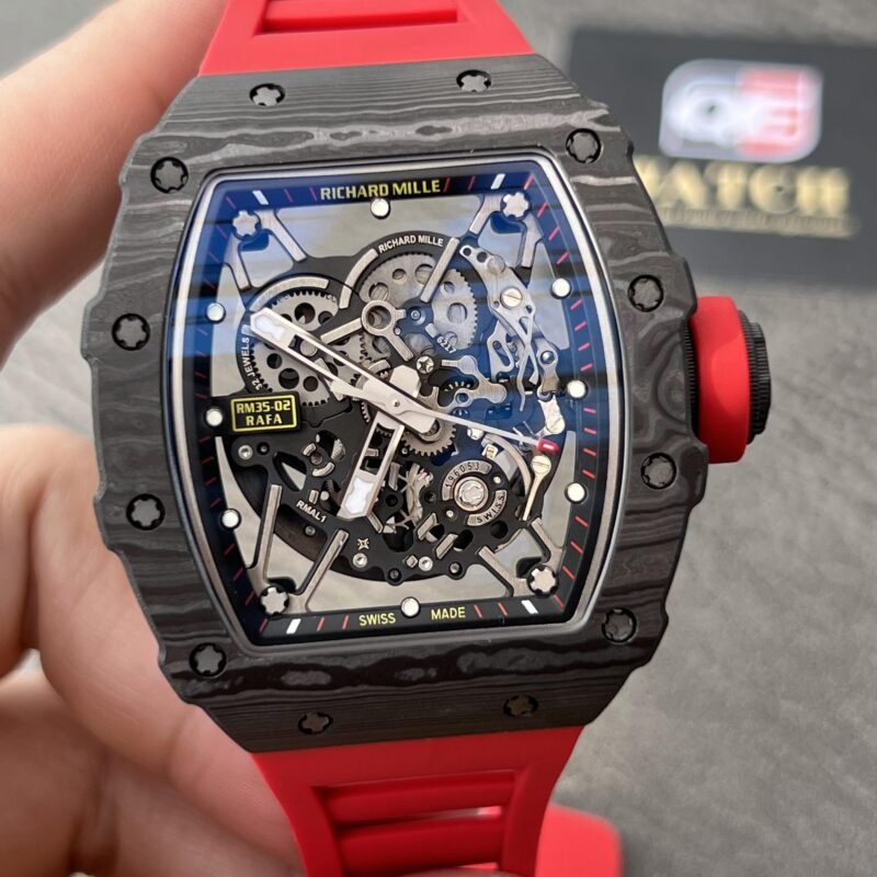 Richard Mille RM35-02 Black Carbon NTPT Automatic Skeleton dial Red Rubber Strap Super Clone