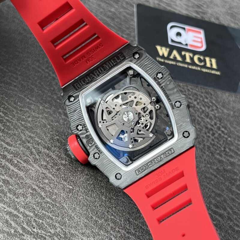 Richard Mille RM35-02 Black Carbon NTPT Automatic Skeleton dial Red Rubber Strap Super Clone