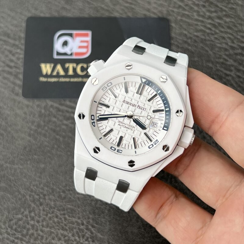 Royal Oak Offshore Diver 15707 White Ceramic on White Rubber Strap 42mm Super Clone