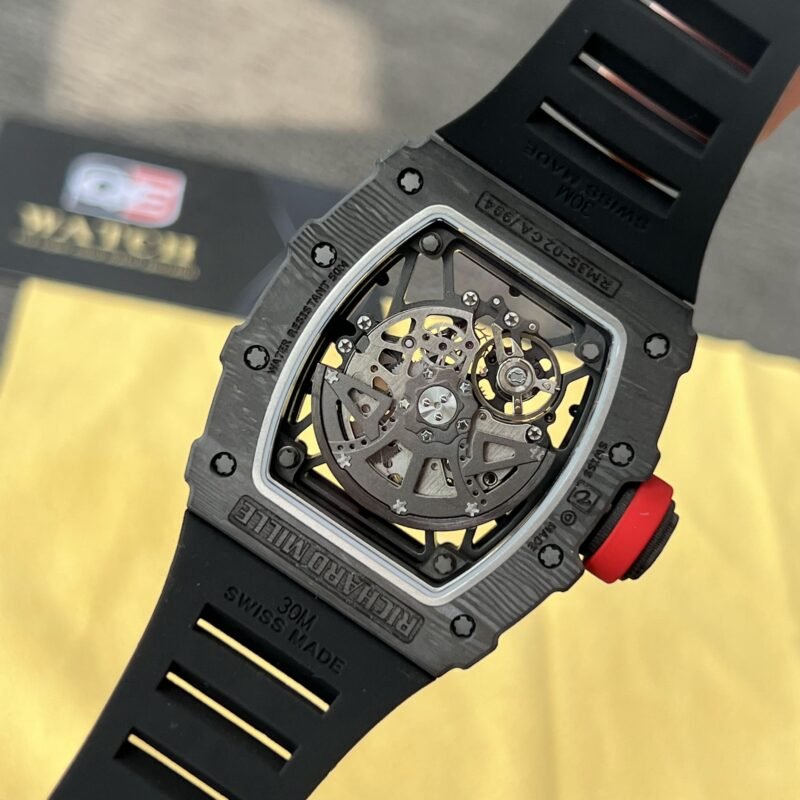 Richard Mille RM35-02 Black Carbon NTPT Automatic Skeleton dial  Black Rubber Strap Super Clone