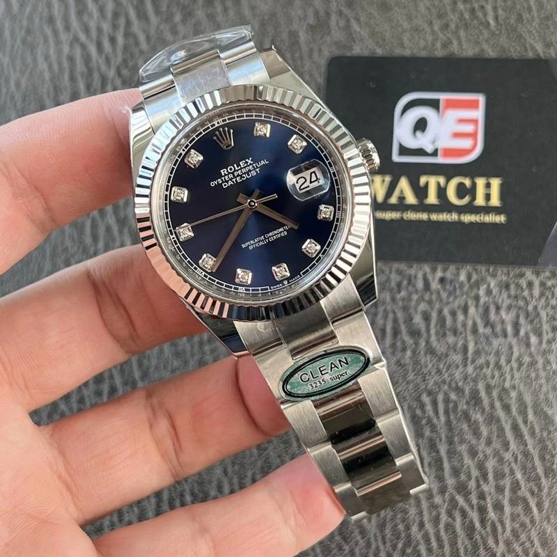 Rolex Datejust 41mm Stainless Steel on Oyster with Diamond Blue Dial and Fluted Bezel Super Clone