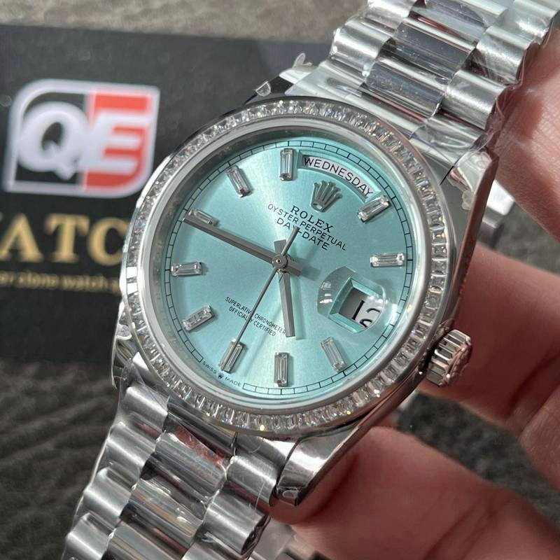 Rolex Day-Date m128396TBR 36mm Ice Blue diamond-set Dial Diamond Bezel (36mm) Super Clone