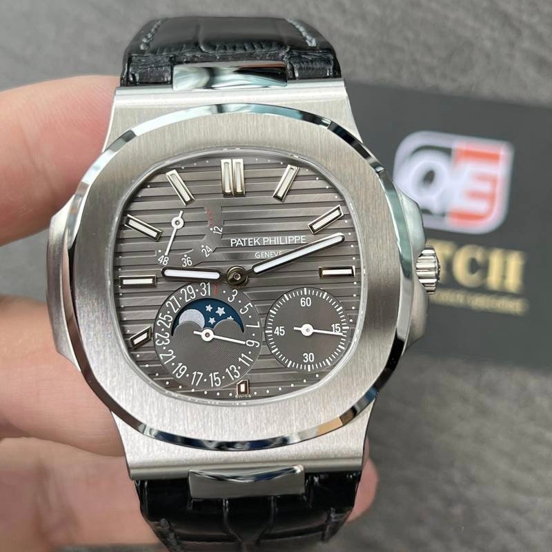 Patek Nautilus 5712G-001 Moonphase Power reserve with Gray Dial Leather strap(40mm) Super Clone