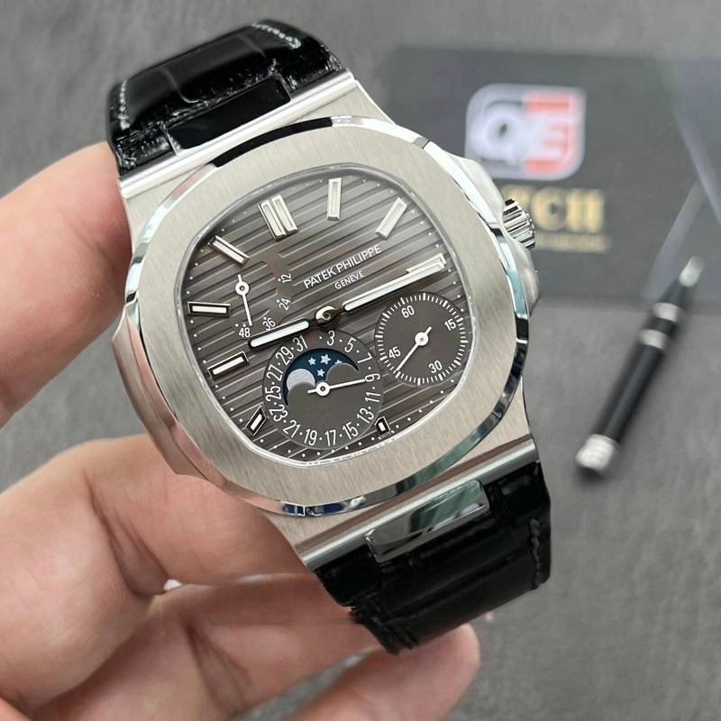 Patek Nautilus 5712G-001 Moonphase Power reserve with Gray Dial Leather strap(40mm) Super Clone