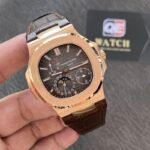 Patek Nautilus 5712R-001 Rose Gold with Black-brown Dial Moonphase Leather strap(40mm) Super Clone