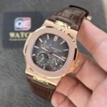 Patek Nautilus 5712R-001 Rose Gold with Black-brown Dial Moonphase Leather strap(40mm) Super Clone